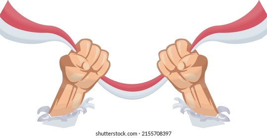 Illustration of hand holding a flag symbolizing patriotism and fighting spirit