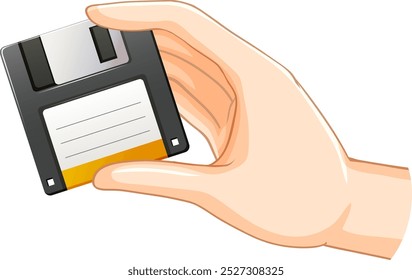 Illustration of a hand holding a floppy disk