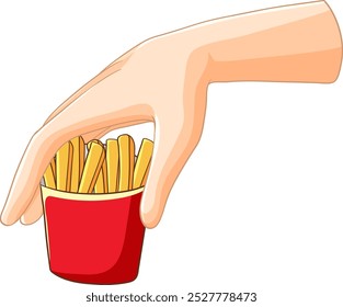 Illustration of a hand holding a fries container