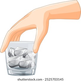 Illustration of a hand holding a glass of ice