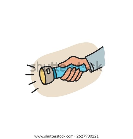 Illustration of a hand holding a glowing flashlight. vector flat style perfect for use in web design, mobile apps, infographics