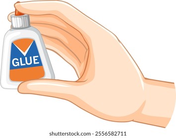 Illustration of a hand holding a glue bottle