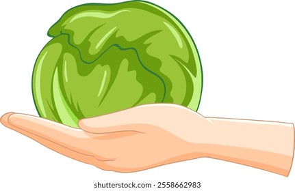 Illustration of a hand holding a green cabbage