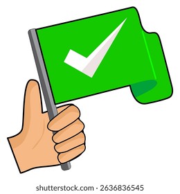 Illustration Hand Holding Green Flag with Checkmark Graphic