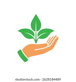 Illustration of Hand Holding Green Leaf Ecology Symbol