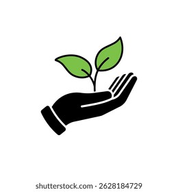 Illustration of Hand Holding Green Leaf Ecology Symbol