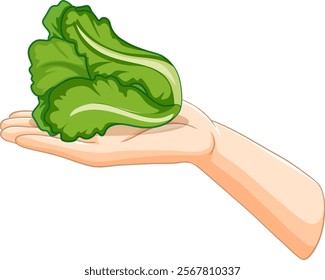 Illustration of a hand holding green lettuce