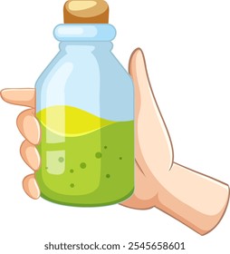 Illustration of a hand holding a green potion