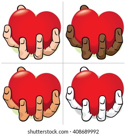 Illustration hand holding a heart, ethnic. Ideal for institutional and romantic materials