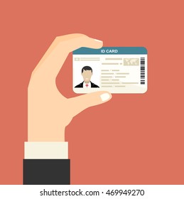 Illustration of hand holding the id card. Vector illustration flat design.
