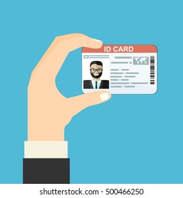 Illustration of hand holding the id card. Vector illustration flat design.