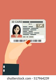 Illustration of hand holding the id card. Vector illustration flat design.