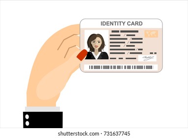 Illustration of hand holding the id card. Vector illustration flat design.