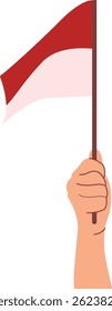 Illustration of Hand Holding of Indonesian Flag in Cartoon Design. Indonesian Independence Day