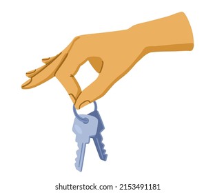 Illustration of a hand holding keys. Symbolizes real estate transactions. Simple style. Universal use. Isolated objects on a white background.
