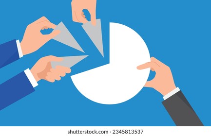 Illustration of a hand holding a large pie, top share image, vector