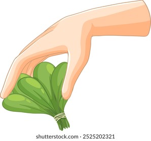 Ilustração de uma mão segurando verduras folhosas