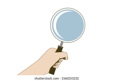 Illustration of a hand holding a loupe. Image illustration of investigation and investigation.
