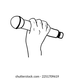 illustration of a hand holding a microphone,hand drawn icon of a hand holding a microphone