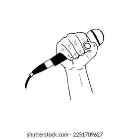 illustration of a hand holding a microphone,hand drawn icon of a hand holding a microphone
