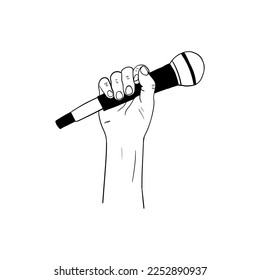 illustration of a hand holding a microphone,hand drawn icon of a hand holding a microphone