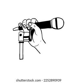 illustration of a hand holding a microphone,hand drawn icon of a hand holding a microphone