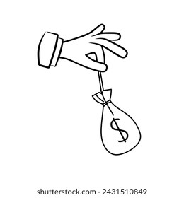 illustration of hand holding money bag,investment icon editable 