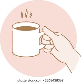 Illustration of a hand holding a mug.
