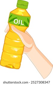 Illustration of a hand holding an oil bottle