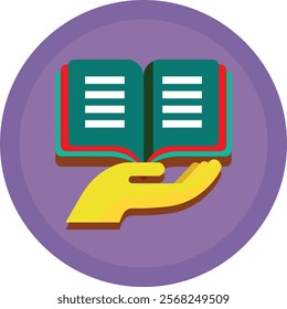 Illustration of a hand holding an open book, symbolizing knowledge, education, and learning, perfect for academic and literacy themes