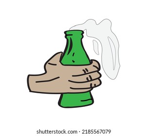 Illustration Of A Hand Holding An Open Soda Bottle