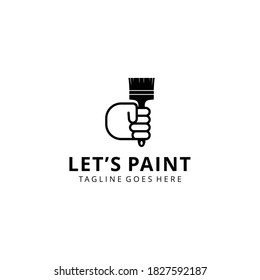 Illustration hand holding a paint brush sign logo design