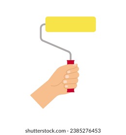 Ilustración de la mano sosteniendo el rodillo de pintura en un estilo plano.