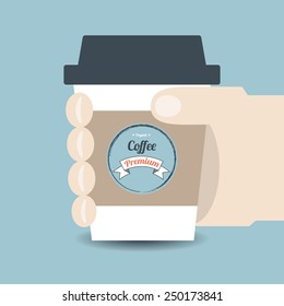Illustration of hand holding paper cup of beverage