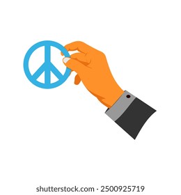 Illustration of a hand holding a peace icon symbol of commemoration of international peace day. isolated on a white background