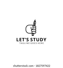 Illustration hand holding a pen write study book sign logo design 