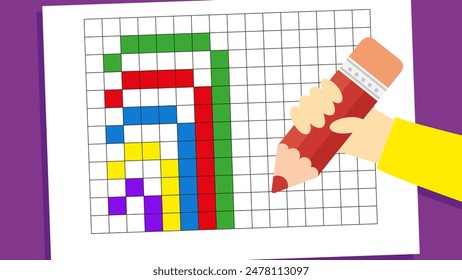 Illustration of a hand holding a pencil and drawing a colorful graph