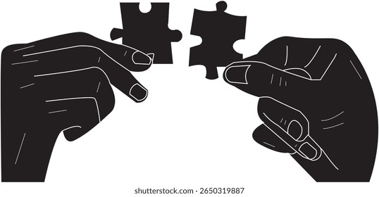 A ilustração de mão segurando uma peça de quebra-cabeça