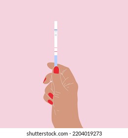  Illustration of hand holding positive pregnancy test. Hand drawn style. Vector