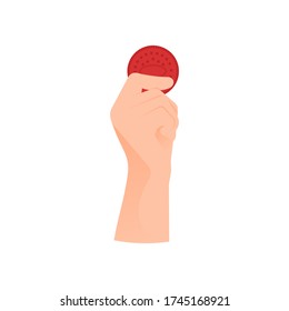 illustration of a hand holding red biscuits or cookies. snack concept. flat design. can be used for elements, landing pages, web sites, UI.