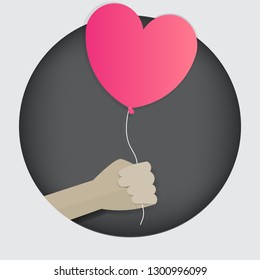 illustration of a hand holding a red heart knitted shape on a black background