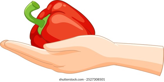 Illustration of a hand holding a red pepper