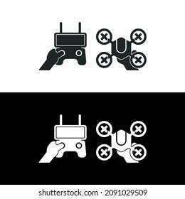 
ilustración del mando a distancia con mano y drone. Ilustración vectorial aislada del diseño de estilo plano sobre fondo blanco.