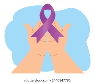 illustration hand holding ribbon for world cancer day with or Hands holding Purple ribbons respect to world cancer day