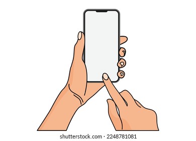 Ilustración de una mano que sostiene el diseño del vector del smartphone fondo blanco