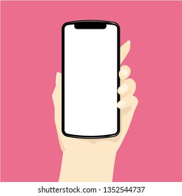 Illustration of a hand holding a smartphone, white screen