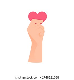 illustration of a hand holding a symbol of heart or love. Valentine's concept, gift giving. flat design. can be used for elements, landing pages, UI.