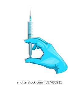 Illustration of hand holding a syringe