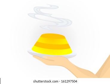 Illustration of hand holding tasty cake