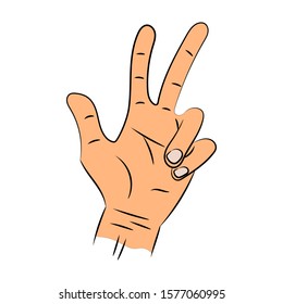 Illustration of a hand holding up three fingers. Eps 10 Vector.